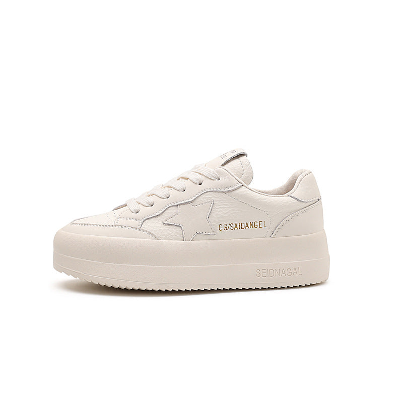 Women's White Spring Old Gold Thick Bottom Soft Surface Star Sneakers