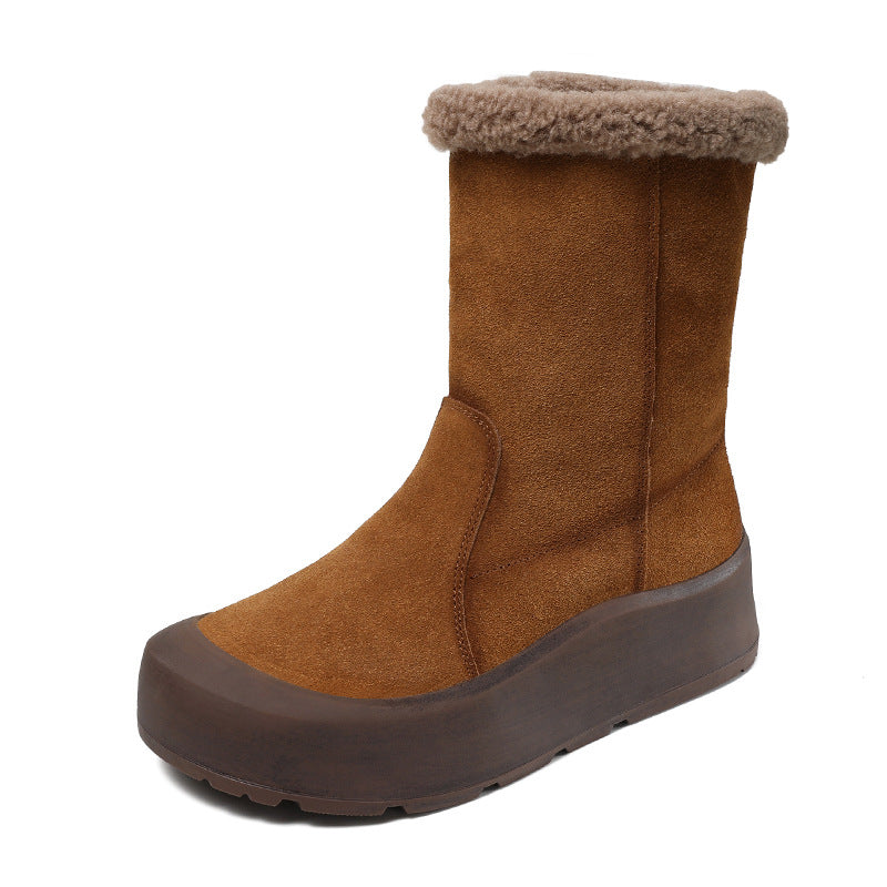 Women's Thick-soled Matte Winter Genuine Two-way Fleece-lined Snow Boots