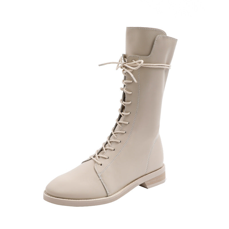 Martin Female British Style White Ankle Boots