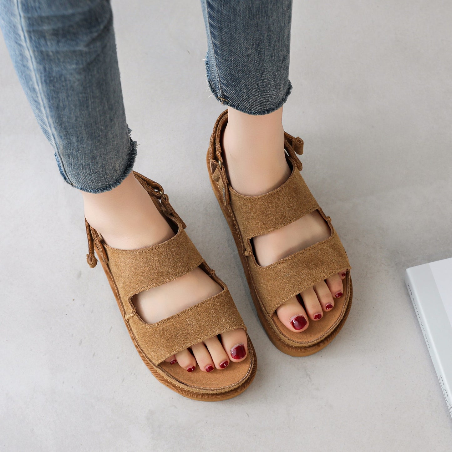 Women's Platform British Style Velcro Open Toe Sandals