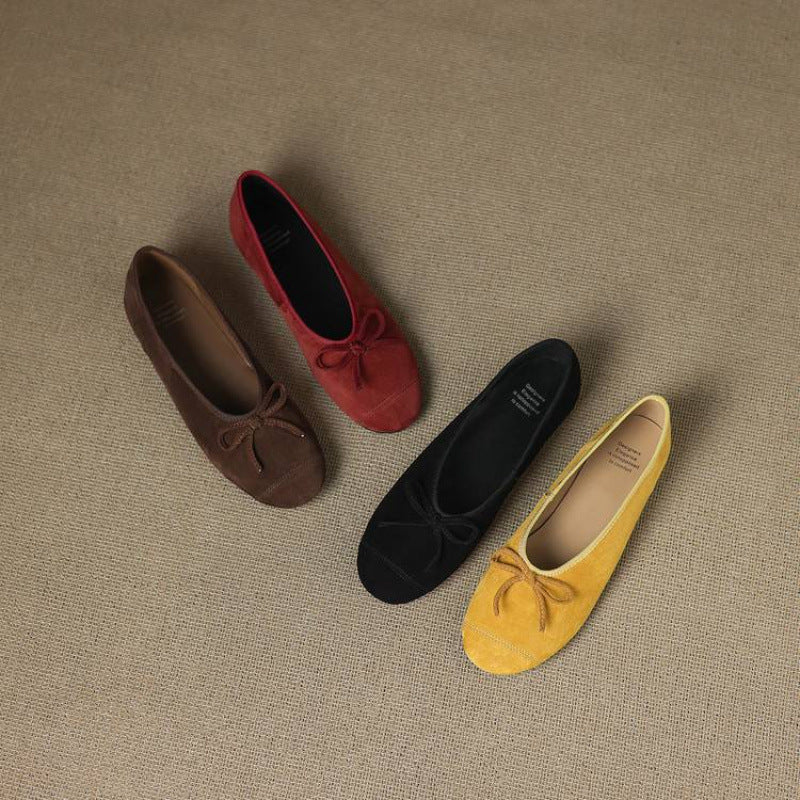 Women's Frosted Round Toe Pumps Bow Slip-on Women's Casual Shoes