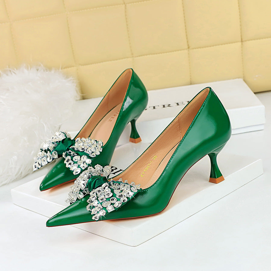 Women's Glass High Low-cut Pointed Toe Rhinestone Women's Shoes