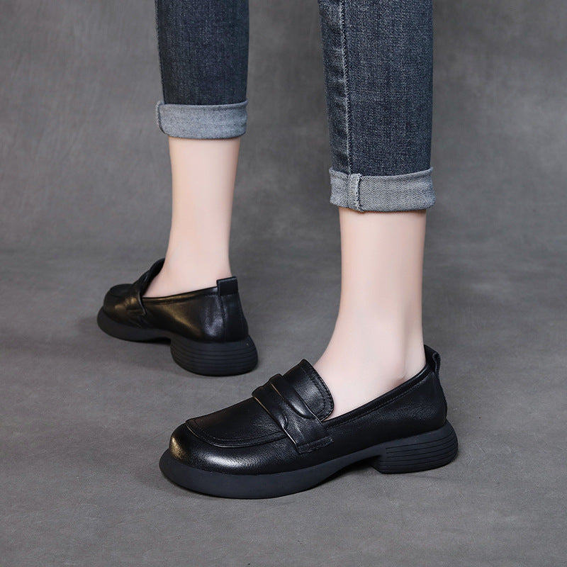Women's Cowhide Versatile Autumn Handmade Flat Soft Bottom Loafers