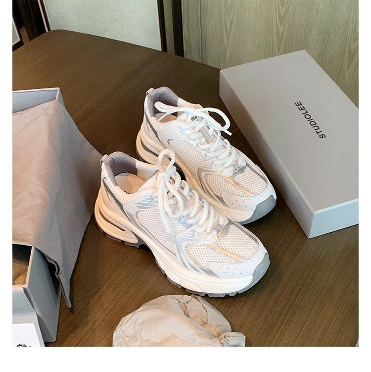 Women's Grape Mom Stitching Mesh Surface Platform Height Increasing Sneakers