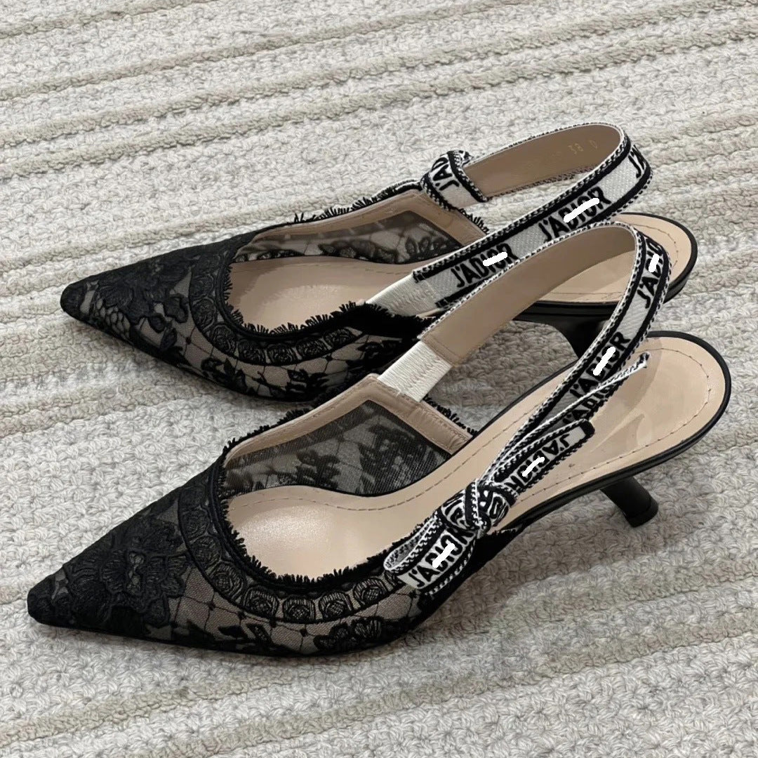 Women's Tassel Letter Summer Bow Pointed Toe Kitten Transparent High Heeled Sandals