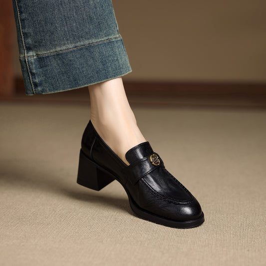 Women's Retro Autumn Genuine Fashion Elegant British Style Small Low-cut Leather Shoes