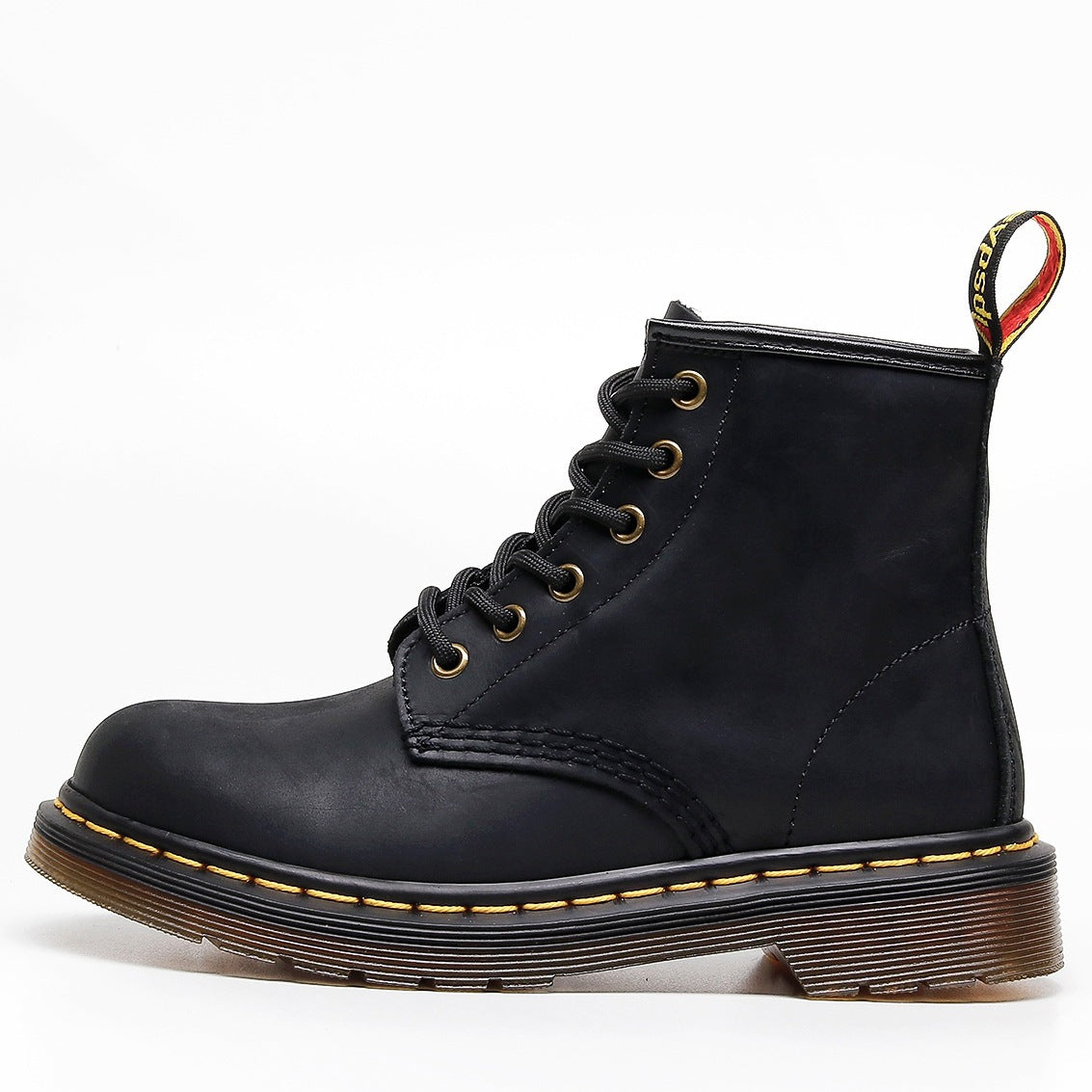 Women's & Men's Crazy Horse Dark Brown Motorcycle Retro British Style Short Round Women's Leather Boots