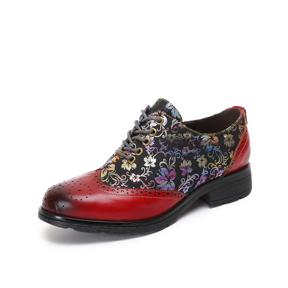 Women's Style Vintage Flower First Layer Cowhide Casual Shoes