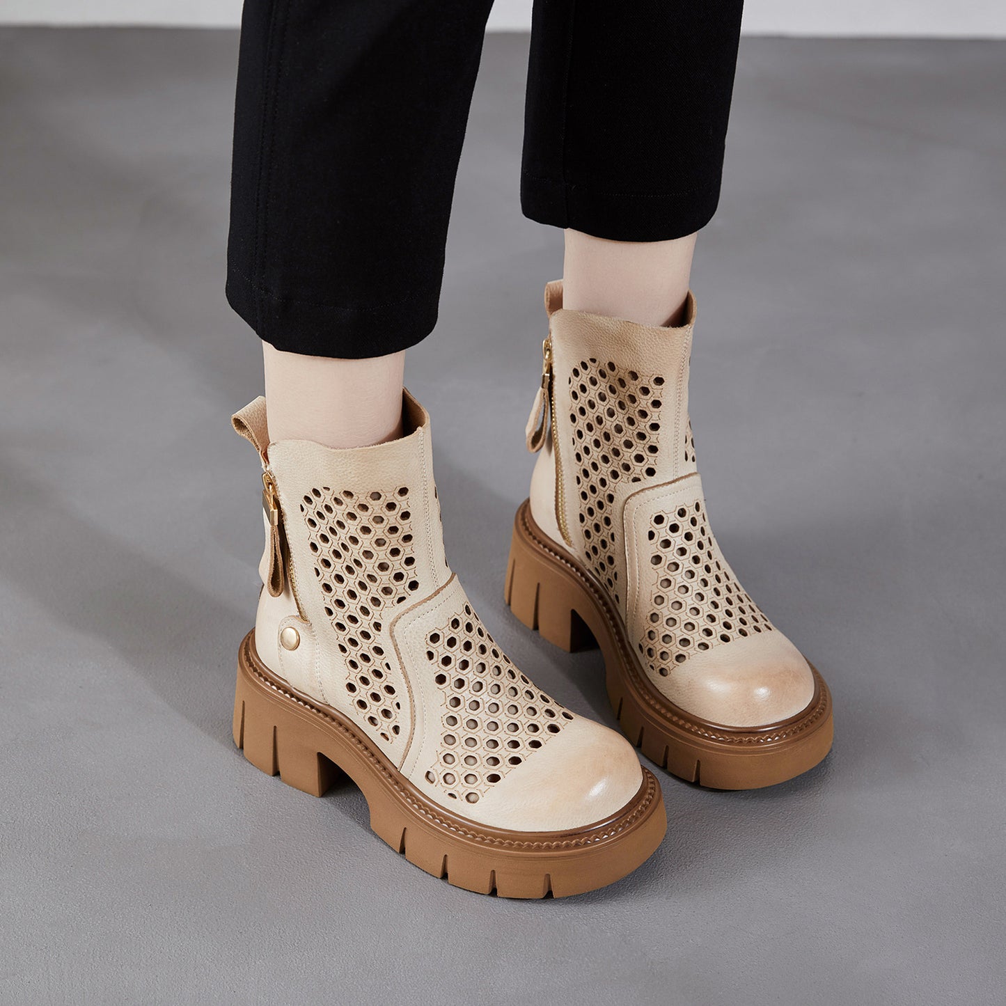 Women's Authentic Hollow Out Martin Booties Height Heels