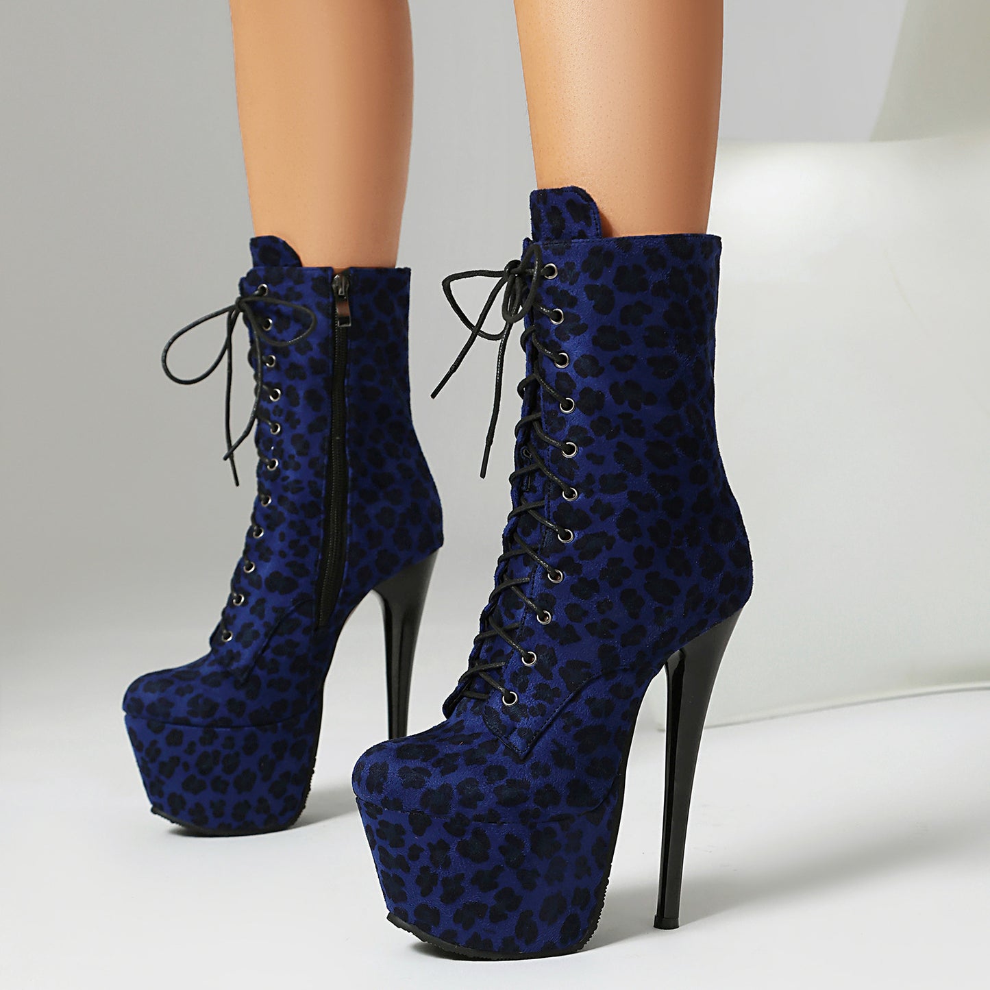 Leopard Print Suede Short Knight Sexy Nightclub Large Women's Leather Boots