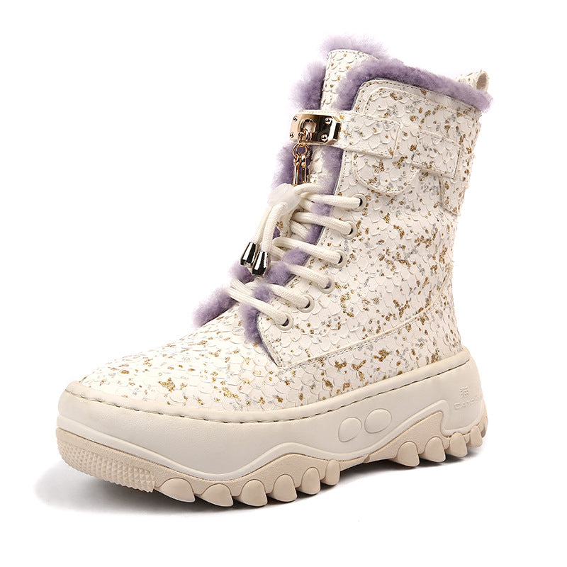 Women's Platform Fleece-lined Thickened Winter Big Cotton Fur Integrated Snow Boots