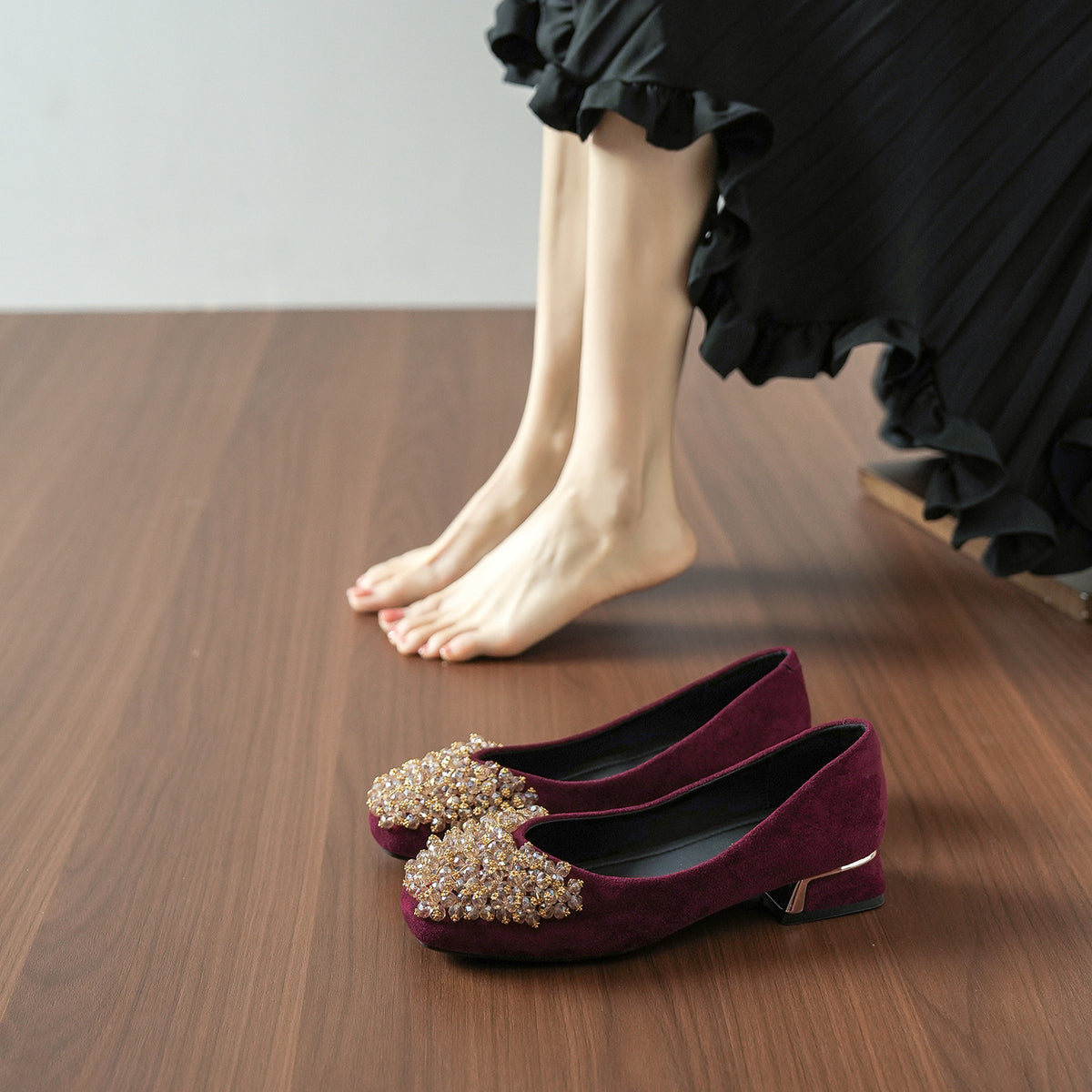 Women's Square Toe Pumps Chunky Mid Handmade Women's Fashion Shoes