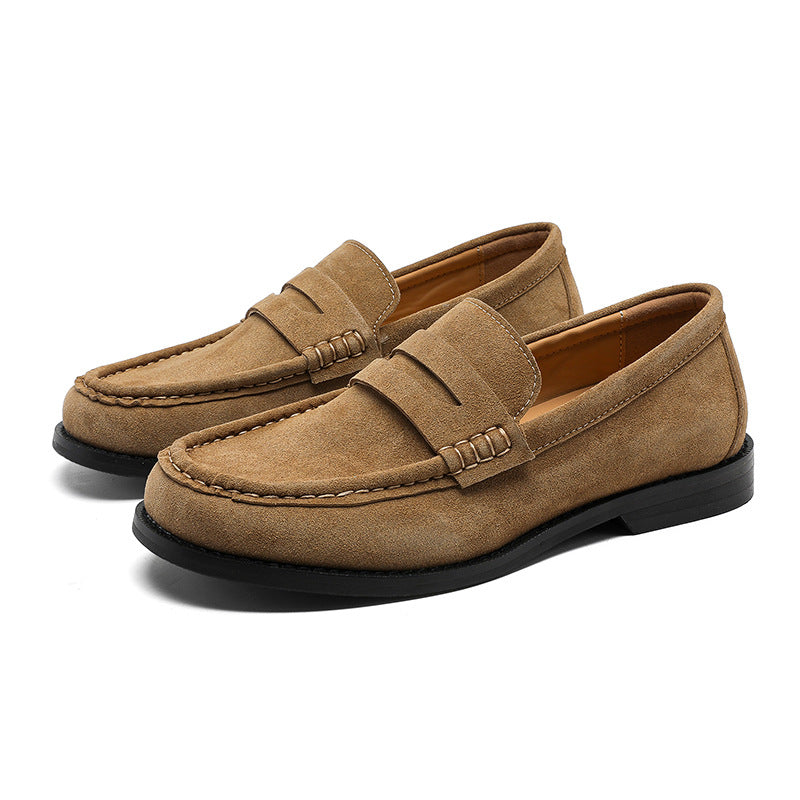 Men's Old Money Style Retro Round Toe Slip-on Lazy Suede Soft Leather Shoes