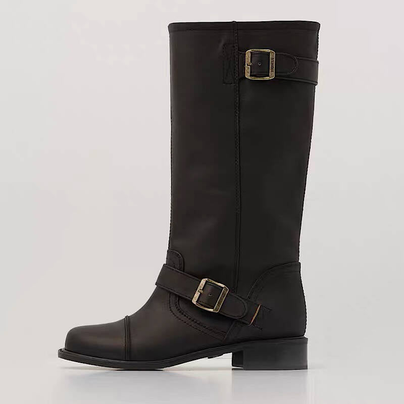 Women's Martin Flat Low Long Cowhide Short Heels