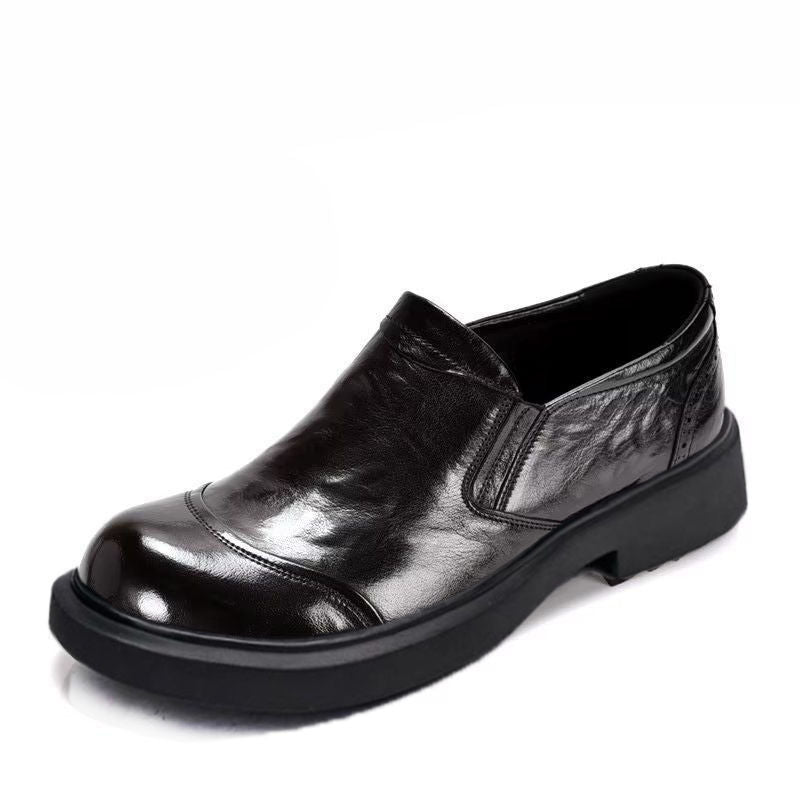 Men's Round Head Thick Bottom Wide Toe Green Men's Business Leather Shoes