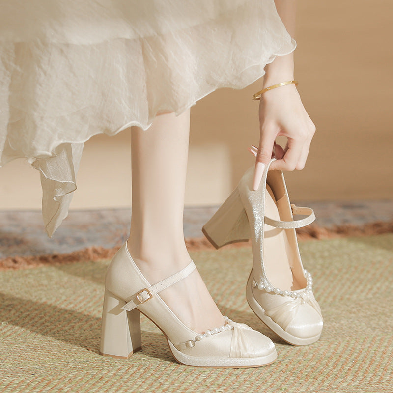 Women's Mary Jane High Main Wedding Dress Two-way Bridesmaid Bride Heels