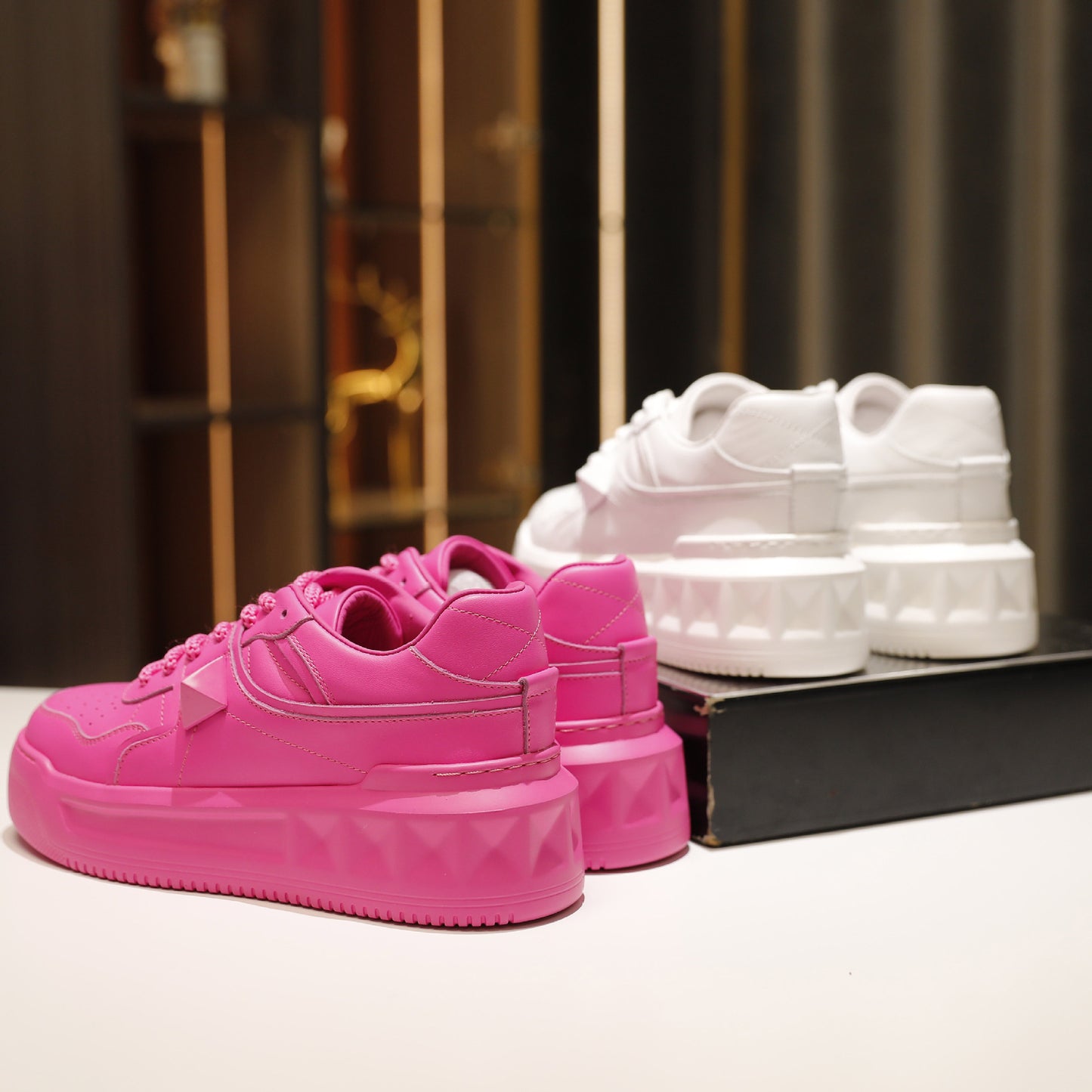 Rose Red Rivet Sports Platform Heightened Sneakers