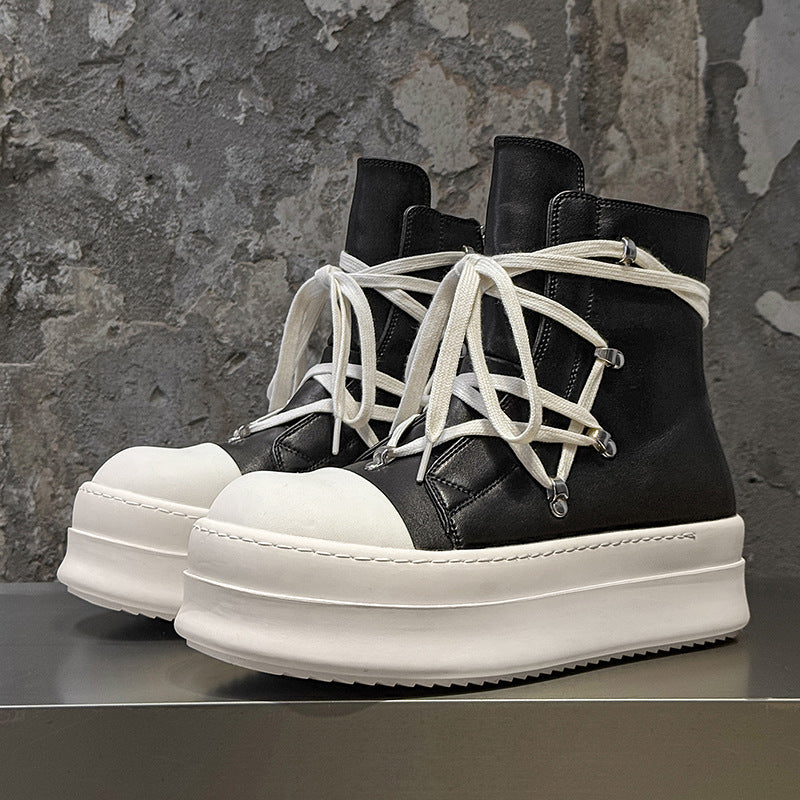 Men's Black White Personalized Thick Bottom Thickened Hight Increasing Boots
