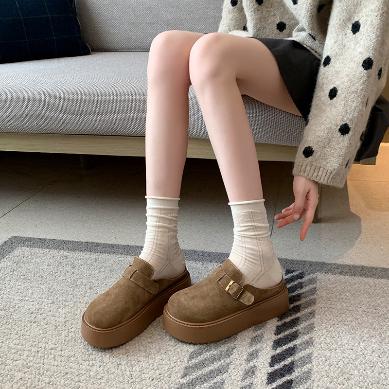 Women's Cap Half Slip-on Outer Wear Pumps Fat Women's Casual Shoes
