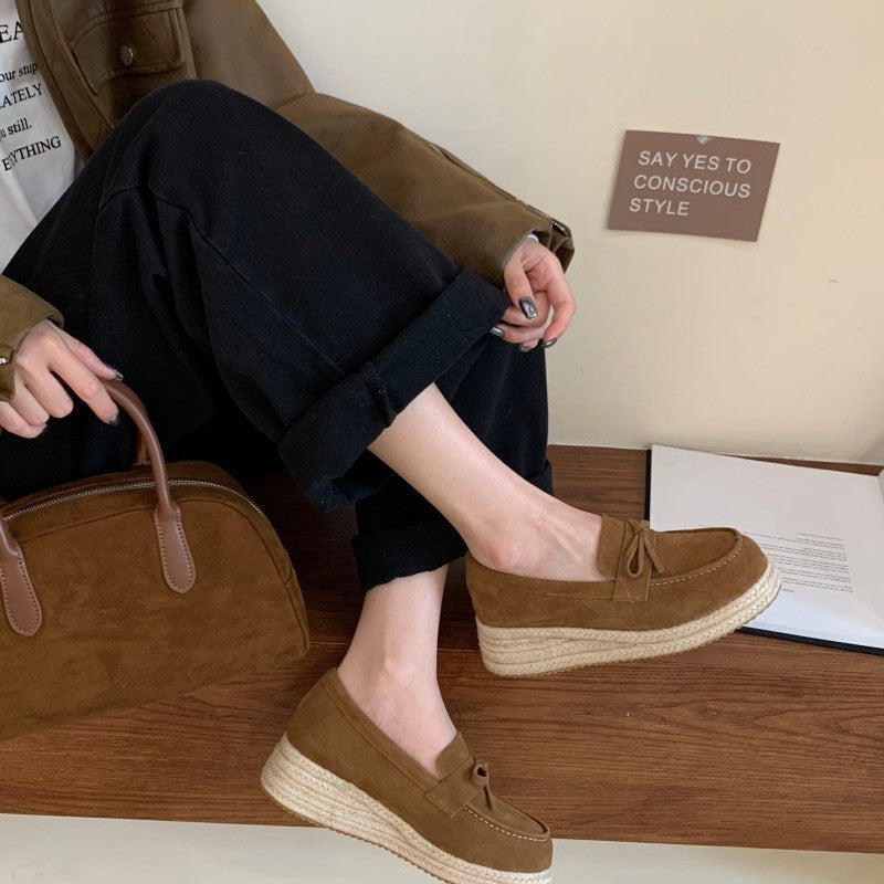 Women's Style Straw Woven Platform Wedge Small Autumn Mid Women's Cotton Shoes