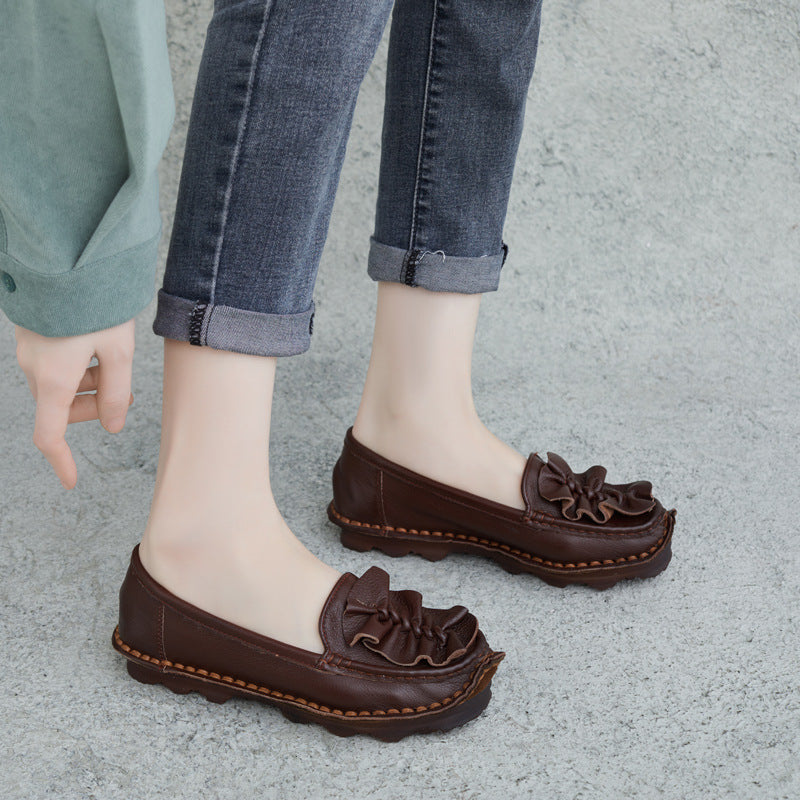 Women's Shallow Mouth Handmade Twisted Flower Round Toe Slip-on Women's Casual Shoes