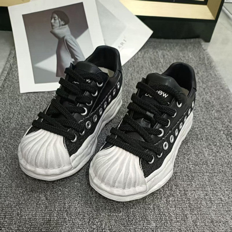Women's Height Increasing Insole Shell Toe Dissoed Spring Versatile Thick Bottom Women's Casual Shoes