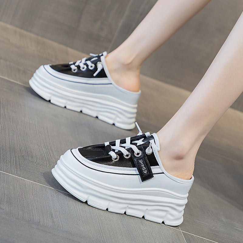 Women's Height Increasing Insole Toe Cap Semi Slippers