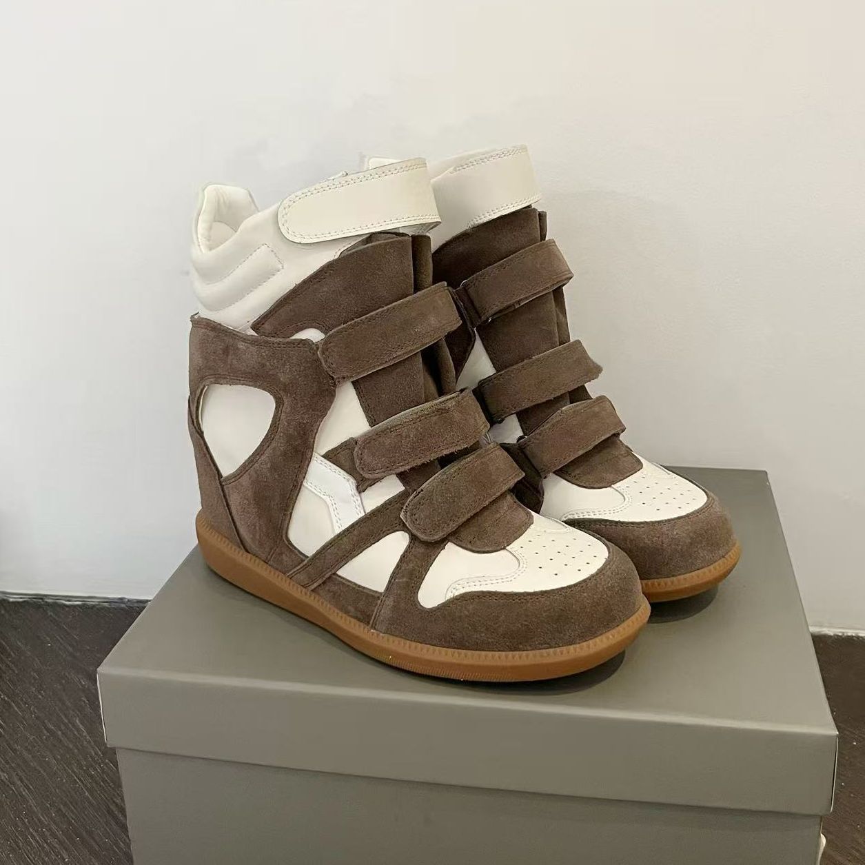 Women's Height Increasing Insole Genuine High Top White Sneakers