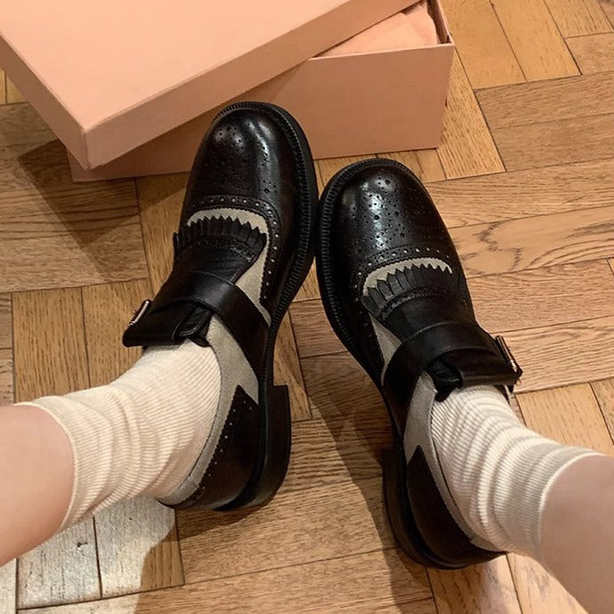 Women's Platform Washed Horse Pattern British Style Women's Shoes