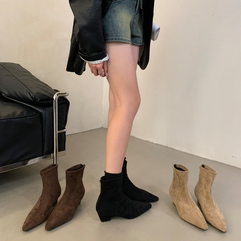 Women's Spring French Style Mid Chunky Pointed Boots
