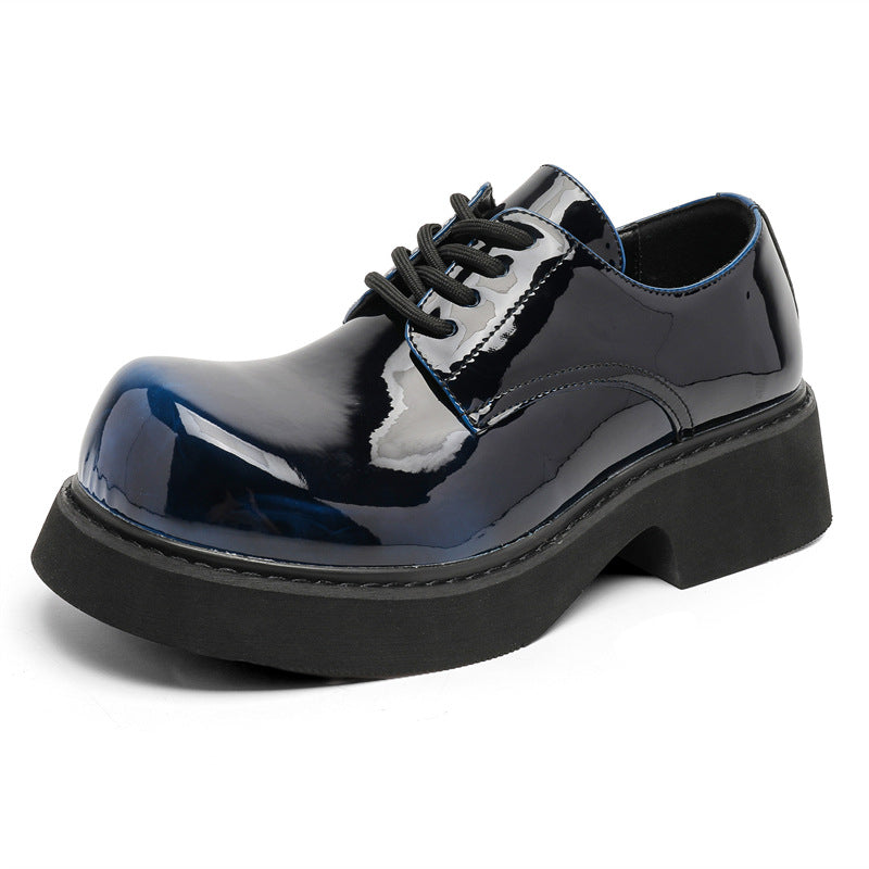 Men's Big Head Derby Advanced Feeling Tong Black Platform Tide Height Men's Casual Leather Shoes