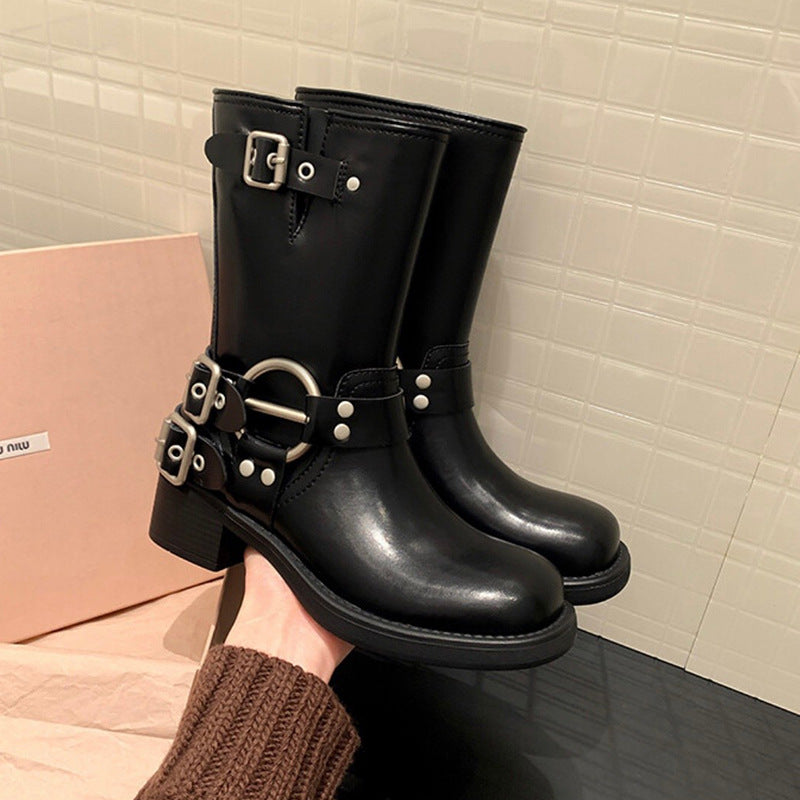 Su Retro Square Toe Knight Female Boots
