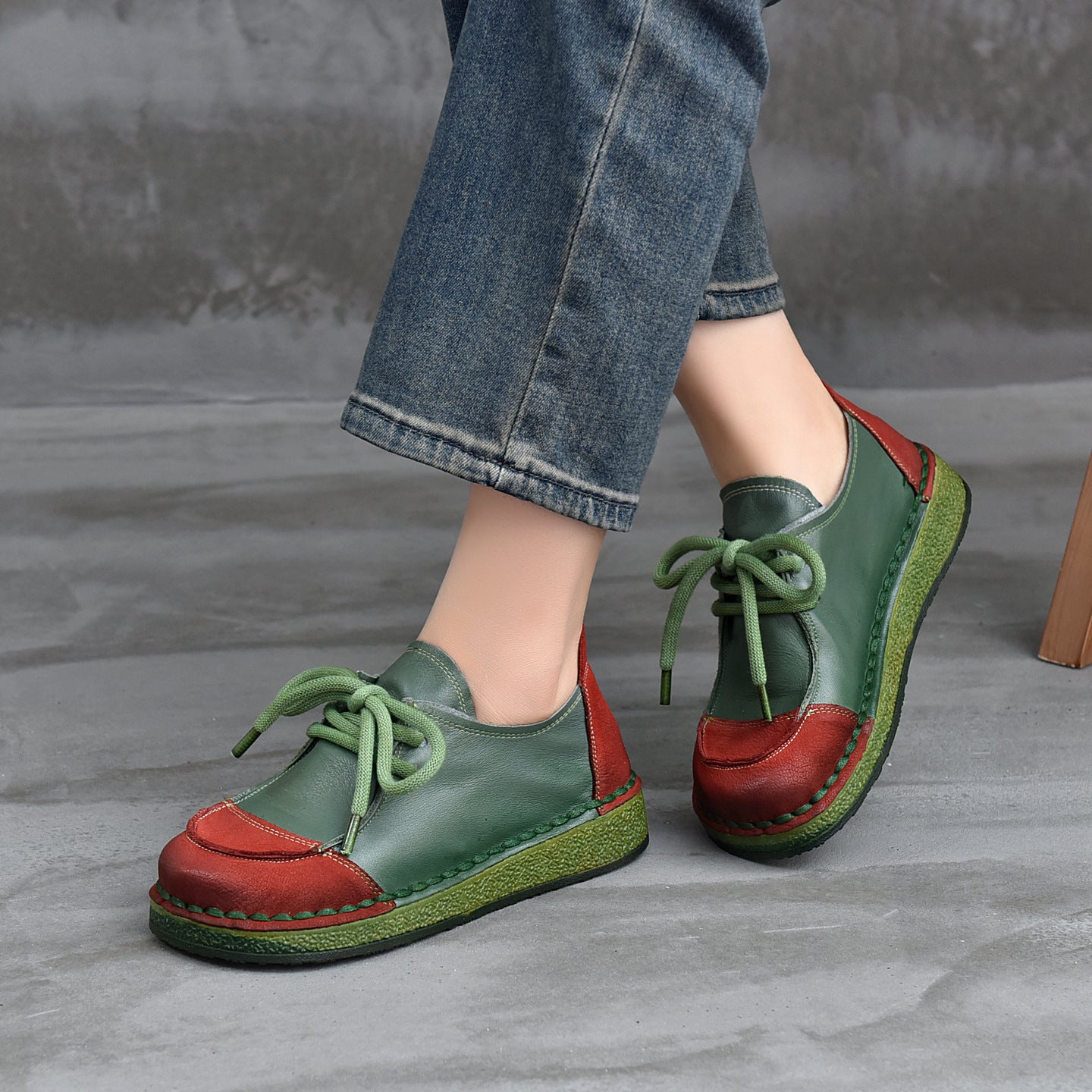 British Style Slip-on Handmade Round Toe Cowhide Casual Shoes