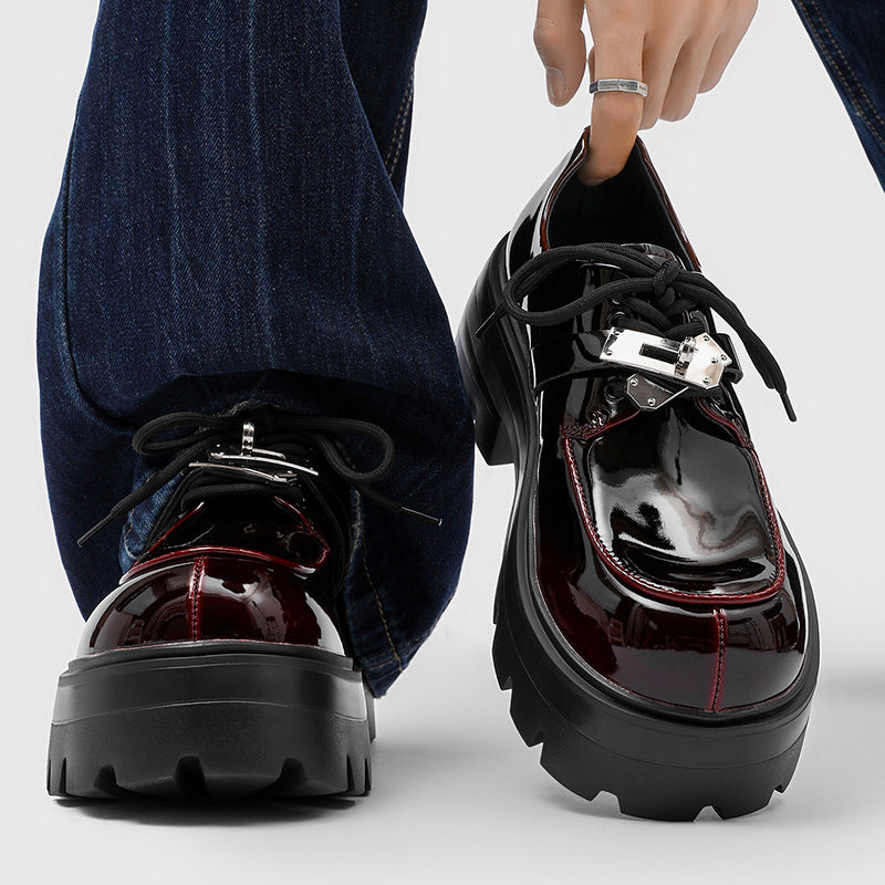 Men's Thick Bottom Height Increasing Small Derby Glossy Big Head Men's Casual Leather Shoes