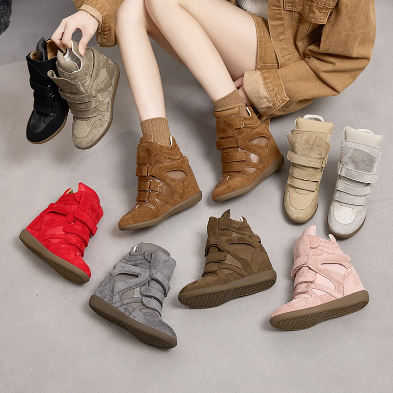 Women's Increasing Insole Velcro Platform Ankle Matte Women's Leather Boots