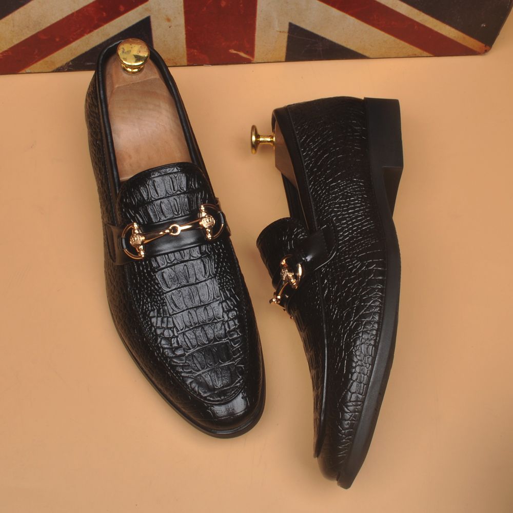 Men's British Pointed Crocodile Pattern Summer Versatile Breathable Genuine Doug Height Men's Casual Leather Shoes