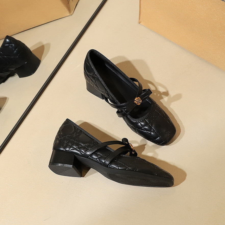 Women's Elegant Pana Pattern Metal Rose Bow Cross Strap Women's Fashion Shoes