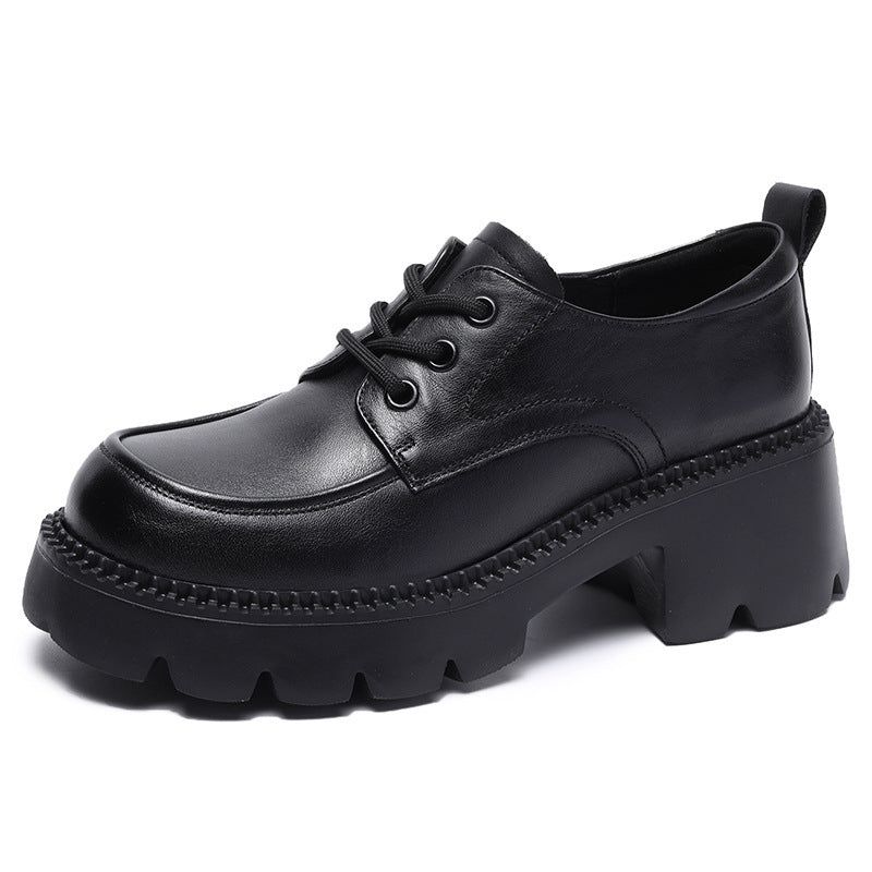 Women's Platform Lace Up Small Brown British Style Heightened Single Women's Casual Shoes