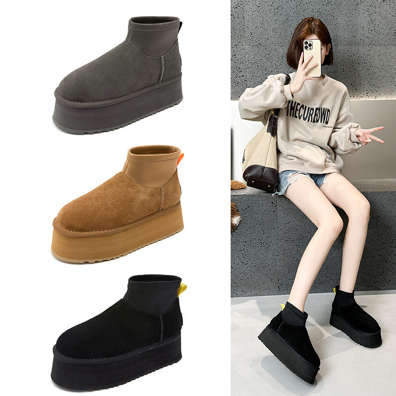 Women's Winter Mini Thick Bottom Height Increasing Thickened Veet Boots
