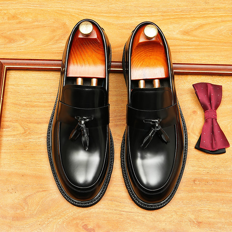 Men's Round Head Thick Bottom Fashion Slip-on Business Leather Shoes