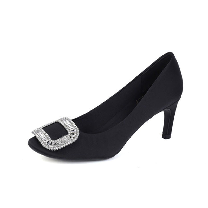 Women's Toe High Satin Wedding Square Buckle Women's Shoes