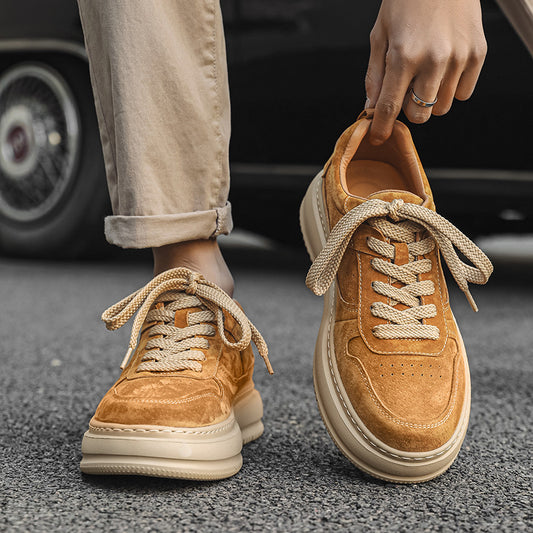 Men's Fashionable Round Toe Small British Commuter Suede Pumps For Casual Shoes