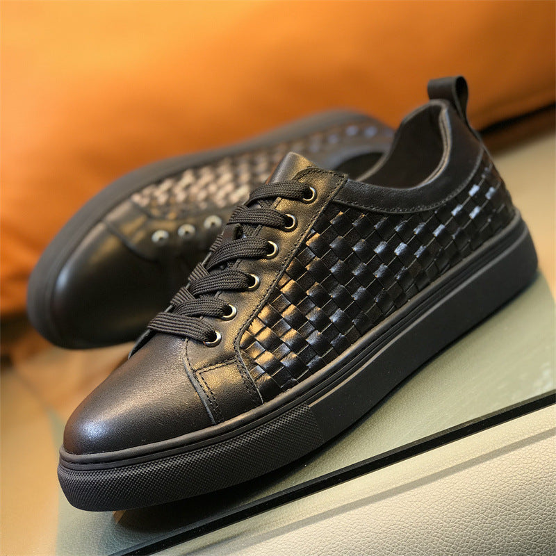 Men's Genuine Braided First Layer Cowhide Board Sneakers