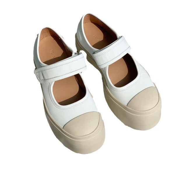 Women's Velcro Muffin Platform White Retro Genuine Mary Casual Shoes