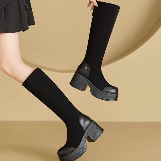 Women's Retro Small Thick Bottom Stretch Skinny Suede Boots