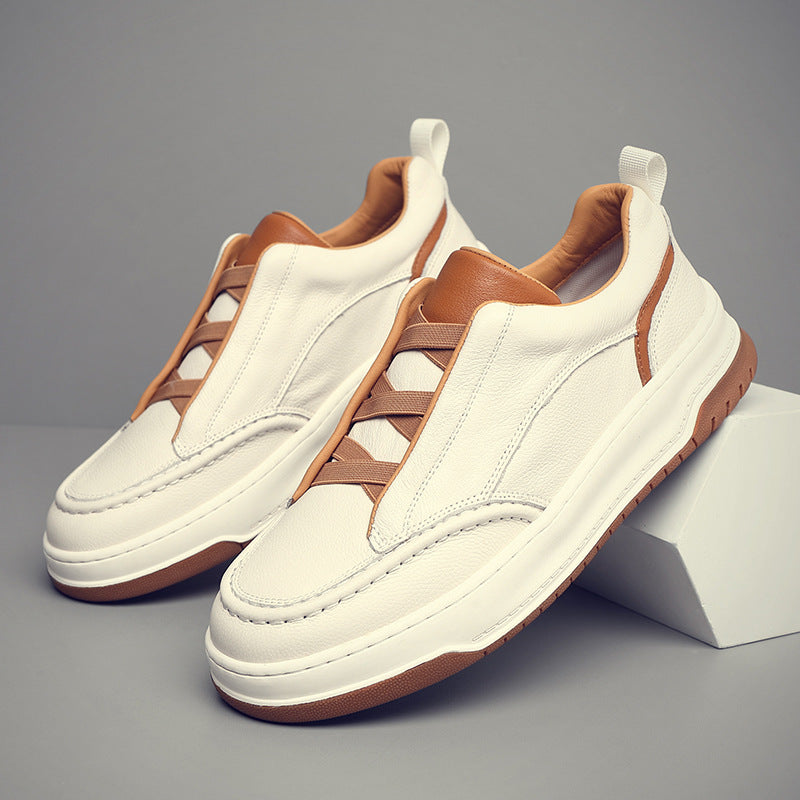 Men's Top Layer Cowhide Authentic Slip-on White Men's Board Shoes