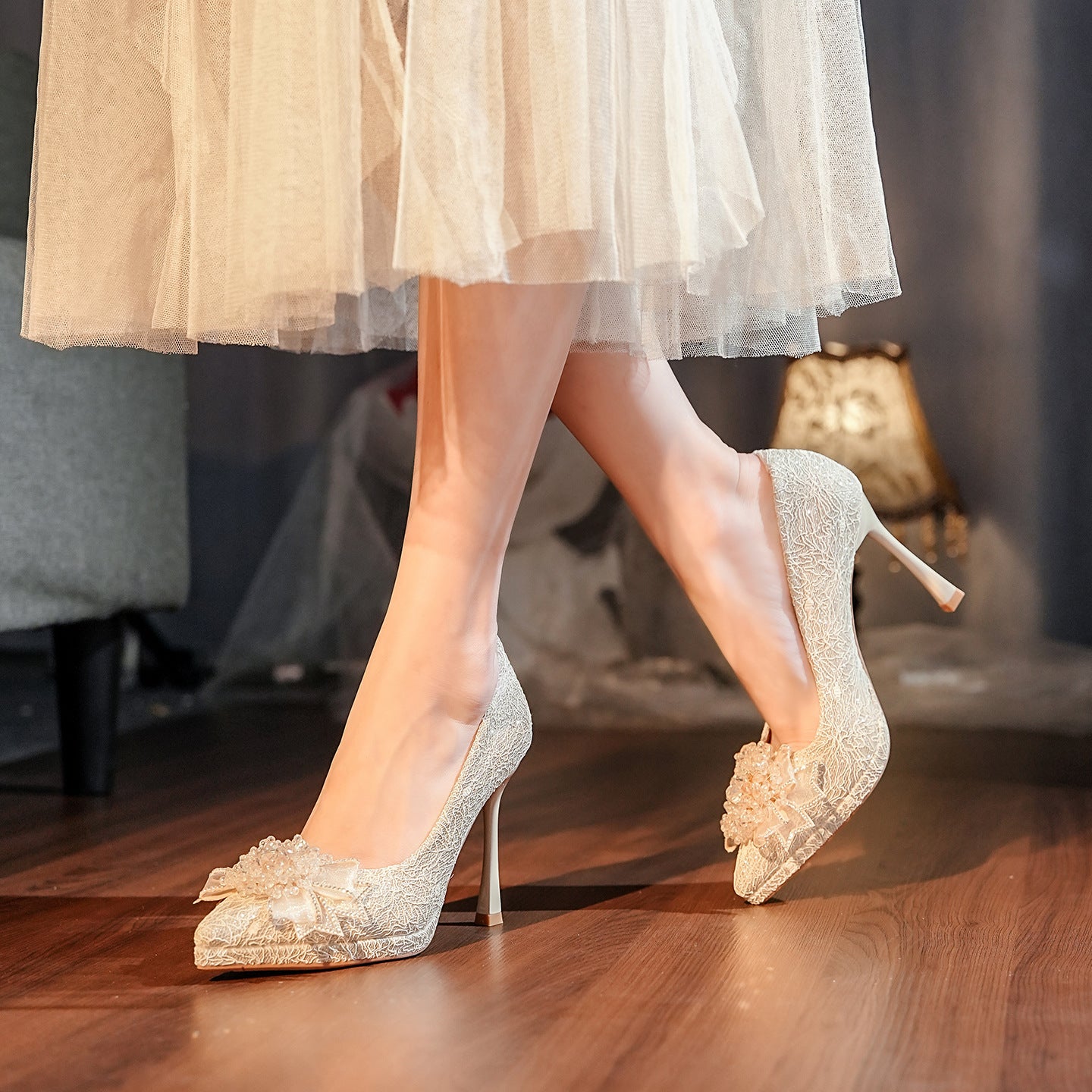 Women's French Champagne Crystal Flowers Niche Banquet Luxury Women's Fashion Shoes