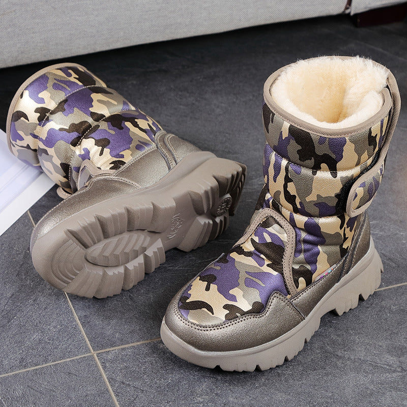 Men's Camouflage Plus Size Thick Bottom Fur Snow Boots