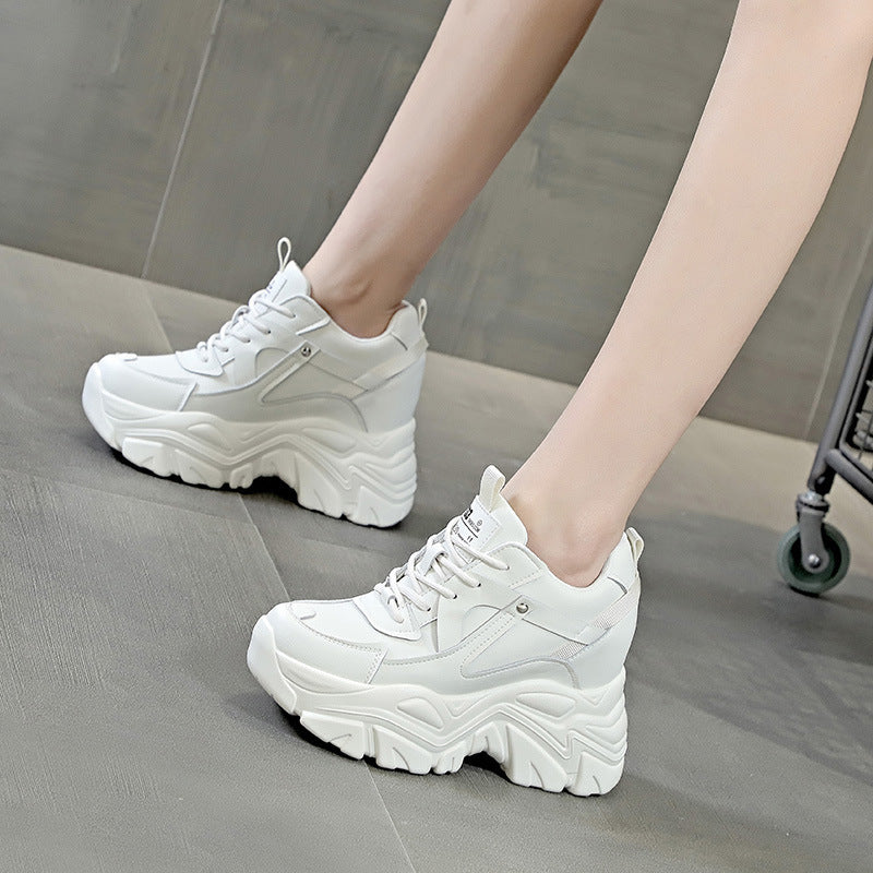 Women's Platform Height Increasing Insole Sports Single-layer Lace Up Women's Casual Shoes