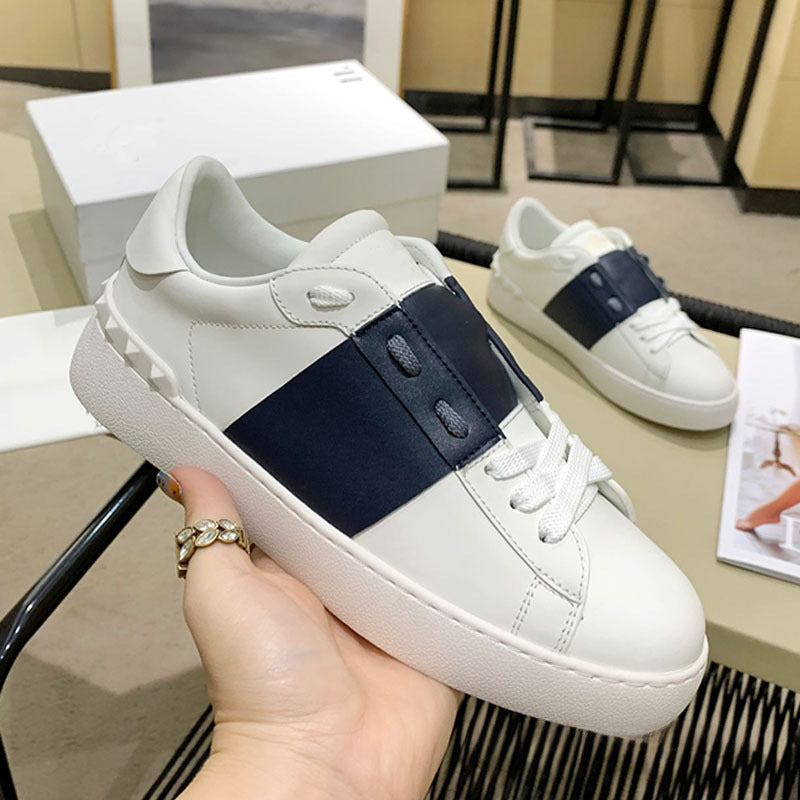 Women's & Men's Rivet White Top Layer Cowhide Platform Sneakers